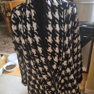 SIONI HOUNDSTOOTH WOOL BLEND WATERFALL SWEATER